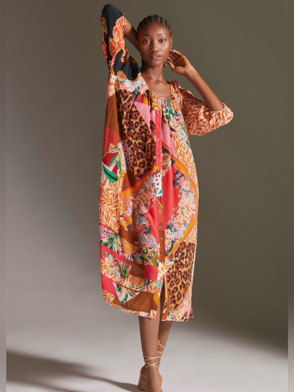 Geisha Designs Collage Mixed Media Midi Dress | Size M